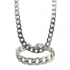 CUBAN LINK STAINLESS STEEL NECKLACE and BRACELET SET 